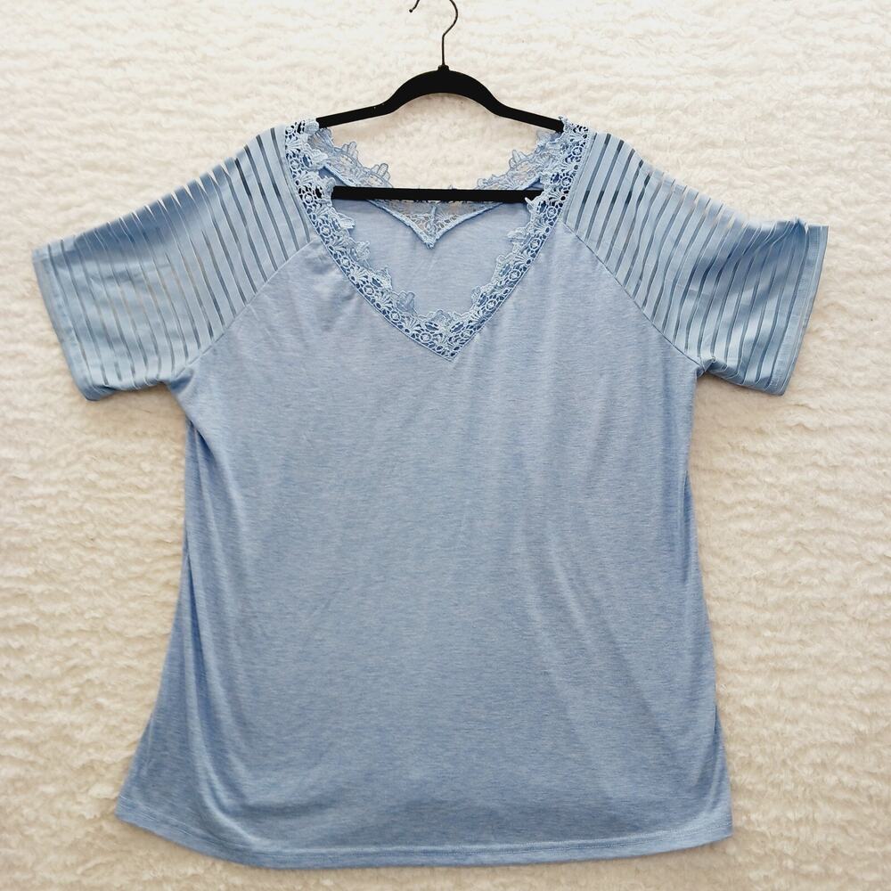 T-Shirt Women Powder Blue Soft Girl Romantic Lace Whimsycore Relaxed Plus Sz 3X